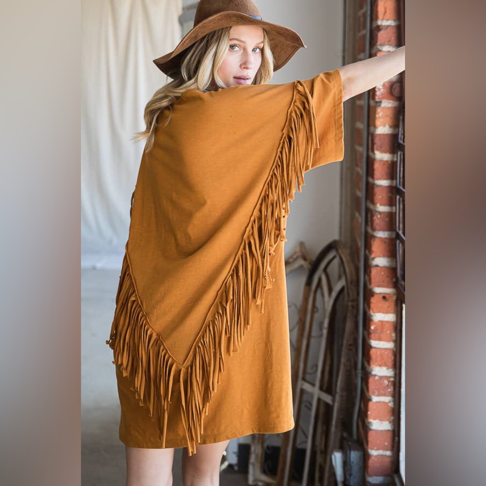 BUCKET LIST Fringed Tshirt Dress